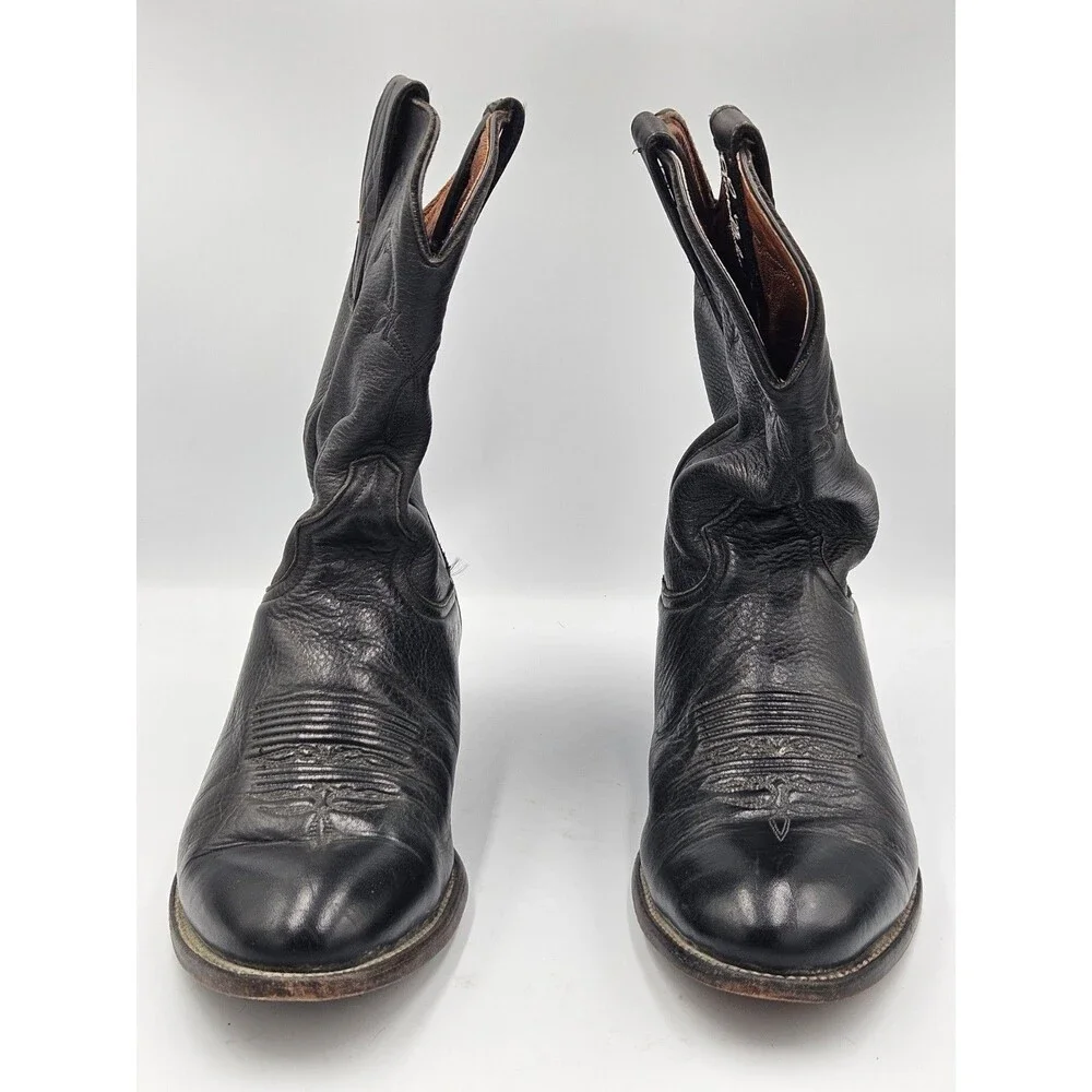 Larry Mahan Men’s Black Leather Cowboy Boots Western Size US 8 D